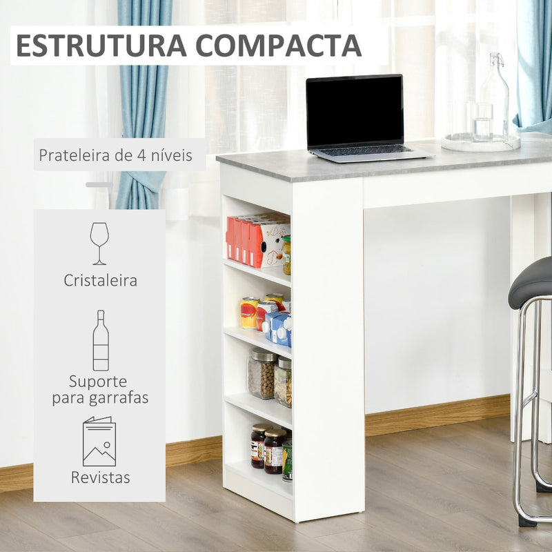 Mesa de Bar Mesa Alta Tipo Bistrô de Cozinha com Prateleiras Estilo Moderno de Melamina para Sala de Jantar Sala de Estar 115x50x102,7cm Branco e Cinza