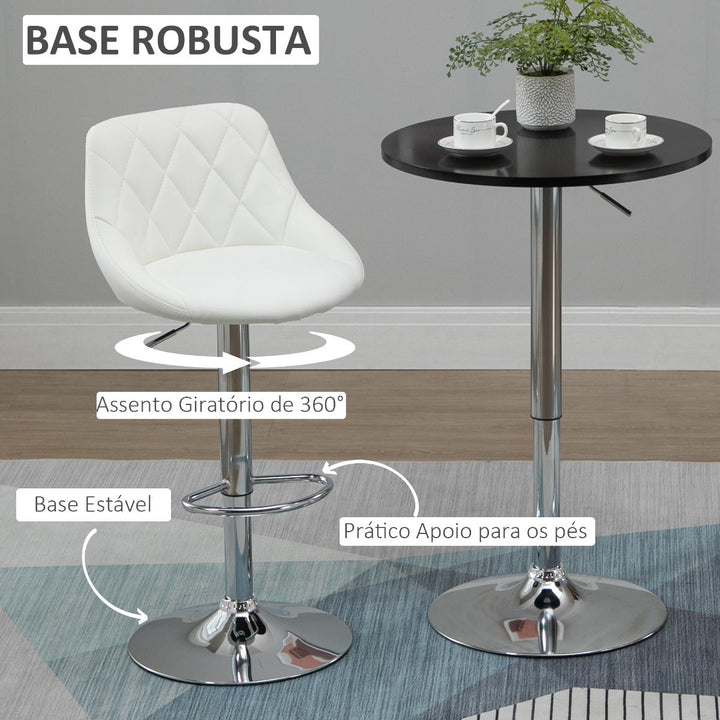 Conjunto de 2 Bancos de Bar Giratórios com Altura Ajustável Bancos Altos Moderno de Cozinha com Base Redonda e Apoio para os Pés 51,5x48x83-104cm Branco