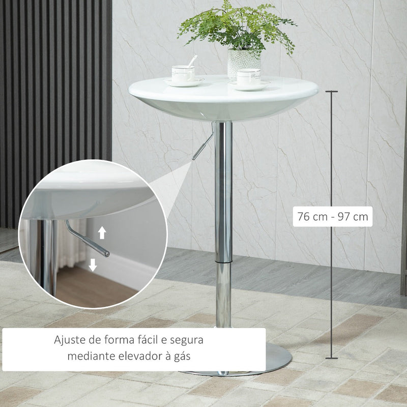 Mesa de Bar com Altura Regulável Giratória 360° com Base Redonda Mesa Alta de Aço Moderna para Cozinha Sala de Jantar Cafeteria 61x61x76-97cm Branco