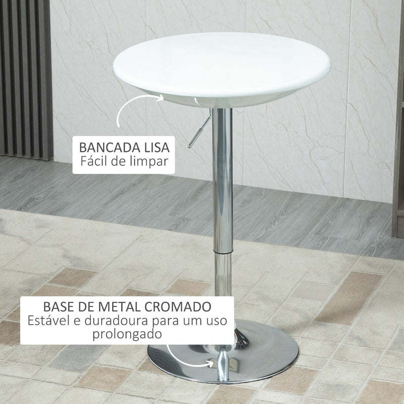 Mesa de Bar com Altura Regulável Giratória 360° com Base Redonda Mesa Alta de Aço Moderna para Cozinha Sala de Jantar Cafeteria 61x61x76-97cm Branco