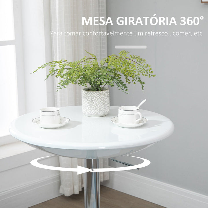 Mesa de Bar com Altura Regulável Giratória 360° com Base Redonda Mesa Alta de Aço Moderna para Cozinha Sala de Jantar Cafeteria 61x61x76-97cm Branco