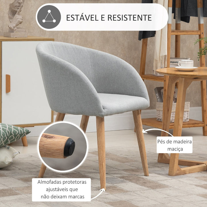 Cadeira Sala de Jantar Estofada em Linho Sintético Transpirável com Assento Acolchoado e Pés de Madeira Cadeira Moderna para Sala de Estar Dormitório 55x58x74cm Cinza