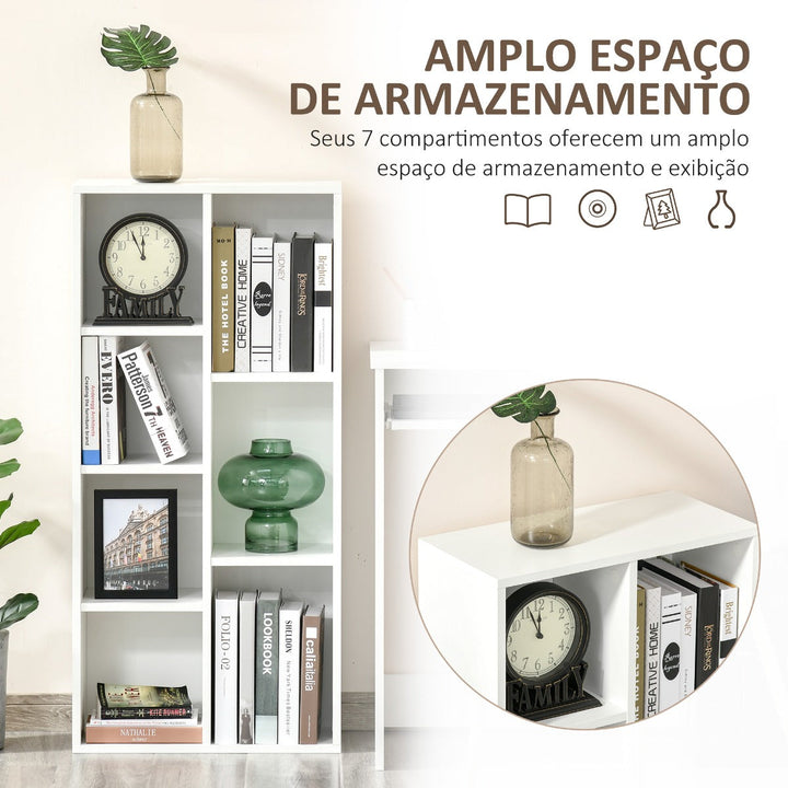 Estante para Livros de Madeira com 7 Compartimentos de Armazenamento para Sala de Estar Dormitório Escritório 50x24x106cm Branco