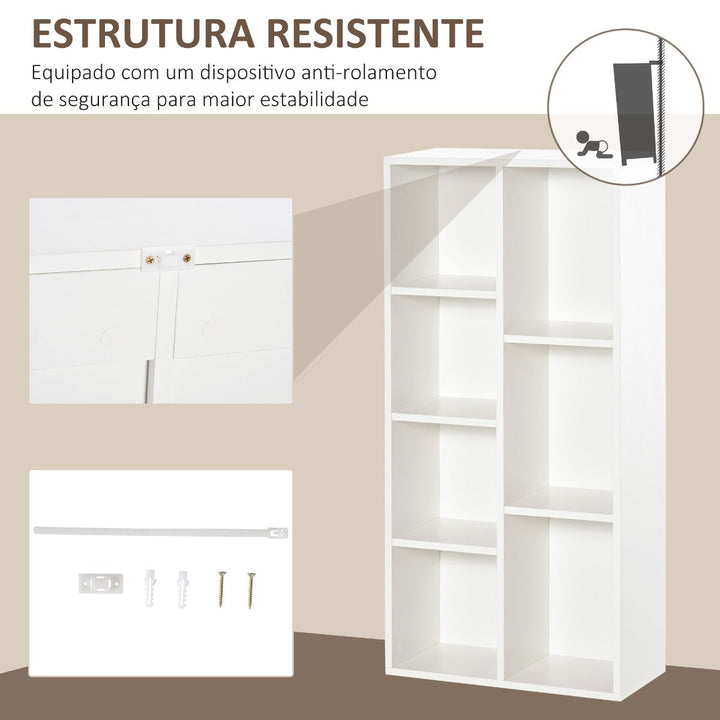 Estante para Livros de Madeira com 7 Compartimentos de Armazenamento para Sala de Estar Dormitório Escritório 50x24x106cm Branco