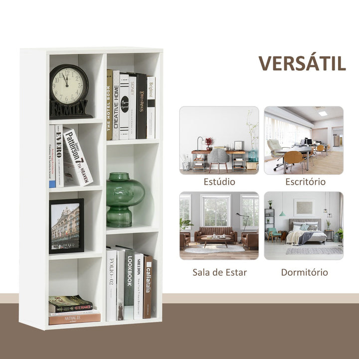 Estante para Livros de Madeira com 7 Compartimentos de Armazenamento para Sala de Estar Dormitório Escritório 50x24x106cm Branco