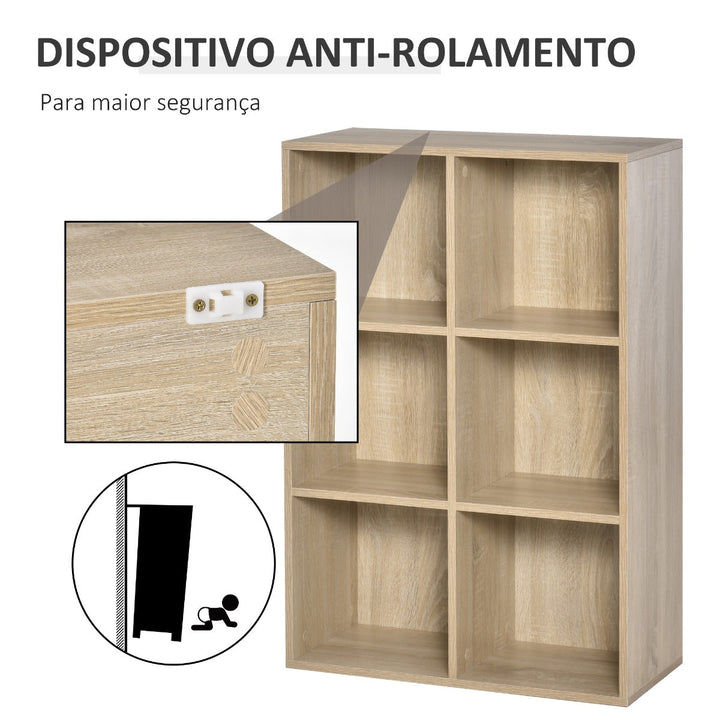 Estante para Livros Estante de Madeira de 3 Níveis com 6 Compartimentos de Armazenamento para Sala de Estar Dormitório Escritório 65,5x30x97,5cm Carvalho