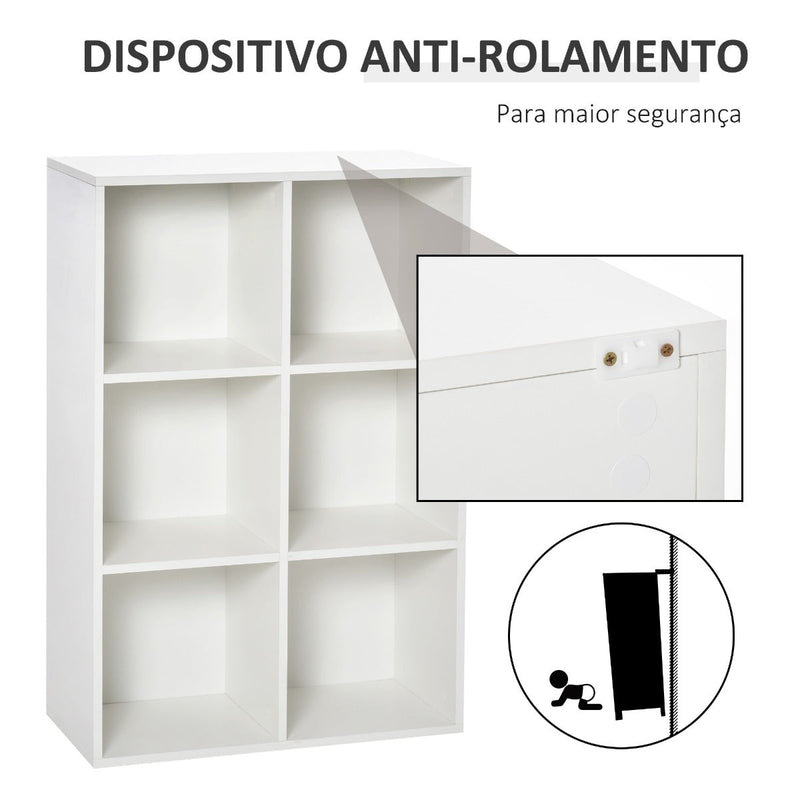 Estante para Livros Estante de Madeira de 3 Níveis com 6 Compartimentos de Armazenamento para Sala de Estar Dormitório Escritório 65,5x30x97,5cm Branco