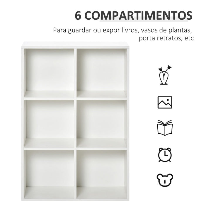 Estante para Livros Estante de Madeira de 3 Níveis com 6 Compartimentos de Armazenamento para Sala de Estar Dormitório Escritório 65,5x30x97,5cm Branco