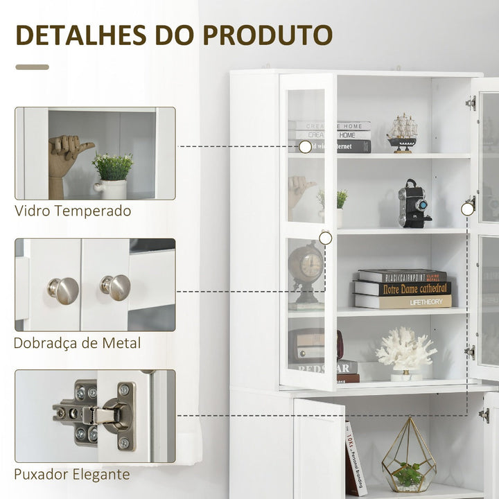 Vitrine para Sala de Estar Estante de Livros com 4 Portas e Prateleiras Superiores com Altura Ajustável Estilo Moderno Multiúso para Cozinha Escritório Dormitório 76x40x178,5 Branco
