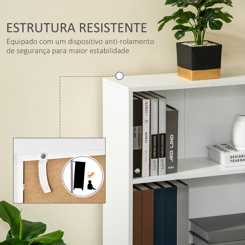 Estante para Livros com 3 Compartimentos de Armazenamento Livros Plantas para Sala de Estar Estúdio Dormitório 62,2x24x102,4cm Branco