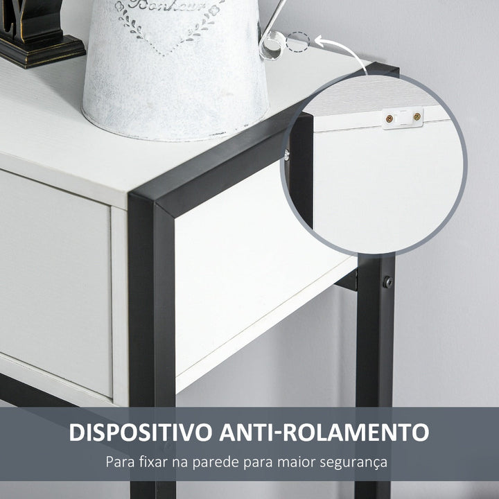 Consola Mesa de Entrada 120x34x81cm com 2 Gavetas e Pés Ajustáveis Móvel de Entrada de Estilo Moderno para Corredor Entrada Branco e Preto