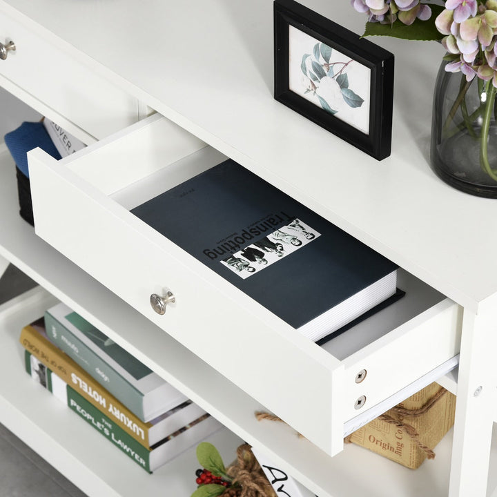 Mesa consola tipo aparador para Corredor com 2 gavetas e 2 prateleiras inferiores Móveis modernos 100x30.5x80 cm Branco