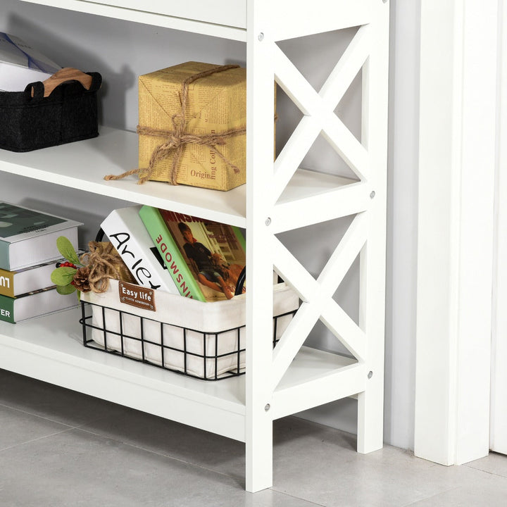 Mesa consola tipo aparador para Corredor com 2 gavetas e 2 prateleiras inferiores Móveis modernos 100x30.5x80 cm Branco
