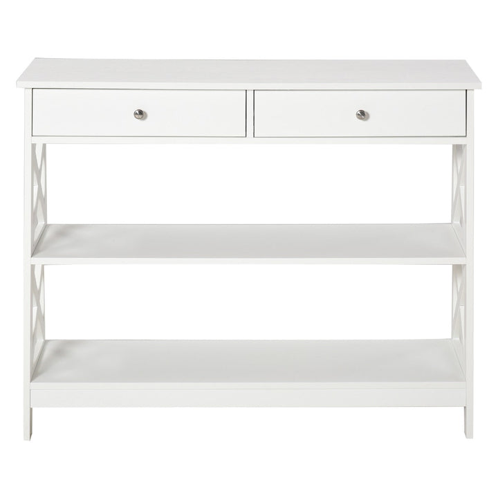 Mesa consola tipo aparador para Corredor com 2 gavetas e 2 prateleiras inferiores Móveis modernos 100x30.5x80 cm Branco