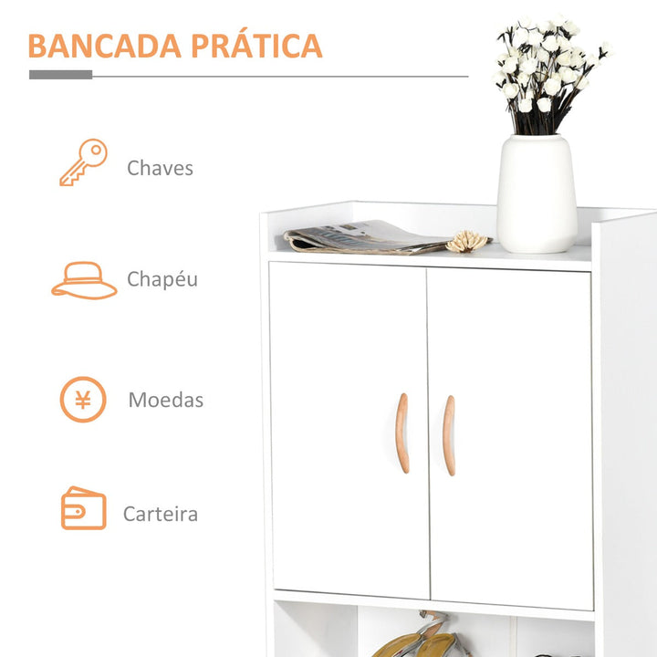 Móvel Sapateiro de 2 Portas Moderno Móvel Auxiliar para 12 Pares de Sapatos com 4 Prateleiras para Entrada Sala de Estar Dormitório 60x30x92cm Branco