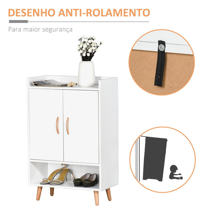 Móvel Sapateiro de 2 Portas Moderno Móvel Auxiliar para 12 Pares de Sapatos com 4 Prateleiras para Entrada Sala de Estar Dormitório 60x30x92cm Branco
