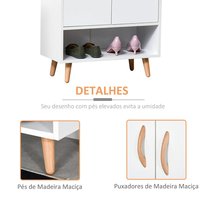 Móvel Sapateiro de 2 Portas Moderno Móvel Auxiliar para 12 Pares de Sapatos com 4 Prateleiras para Entrada Sala de Estar Dormitório 60x30x92cm Branco