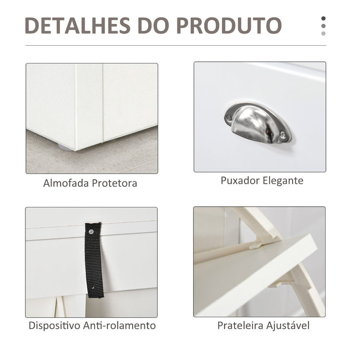 Banco Sapateiro com Armazenamento para 8 Pares de Sapatos com 2 Gavetas Prateleiras Ajustáveis e Almofada Acolchoada para Entrada Corredor 104x24x55cm Branco