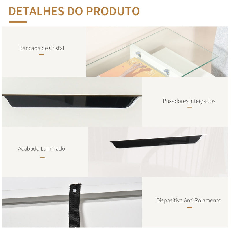 Móvel Sapateiro de 2 Portas Sapateiro Estreito para 16 Pares de Sapatos com Gaveta Prateleira Aberta e Bancada de Vidro para Corredor Entrada 89x23x96cm Branco