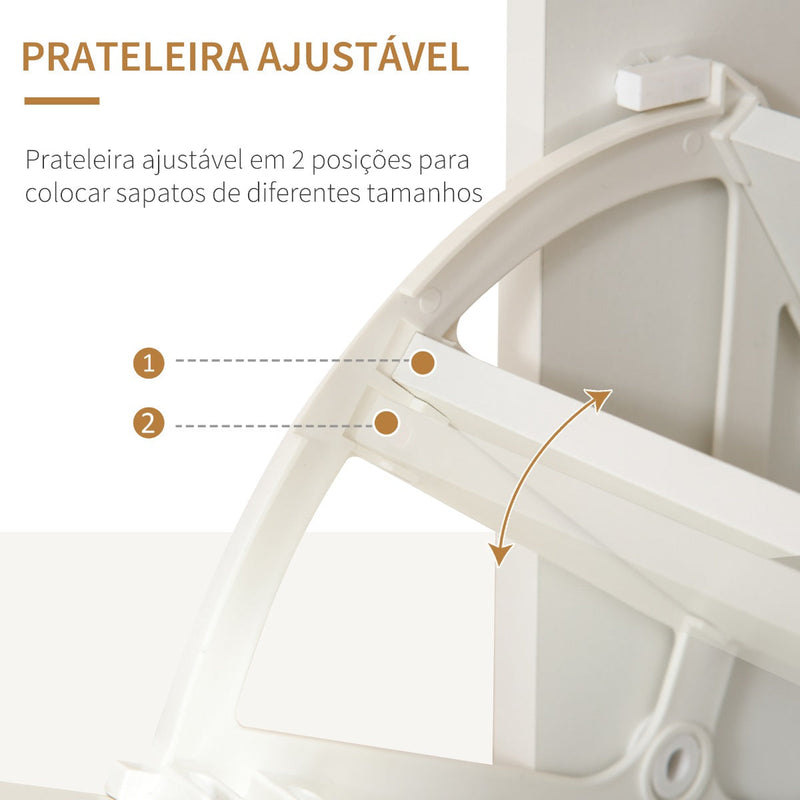 Móvel Sapateiro de 2 Portas Sapateiro Estreito para 16 Pares de Sapatos com Gaveta Prateleira Aberta e Bancada de Vidro para Corredor Entrada 89x23x96cm Branco