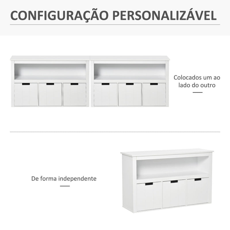 Aparador de Sala de Estar Armário Auxiliar de Armazenamento Moderno com Prateleira Aberta e 3 Gavetas para Dormitório Sala de Estar 102x33x61,5cm Branco