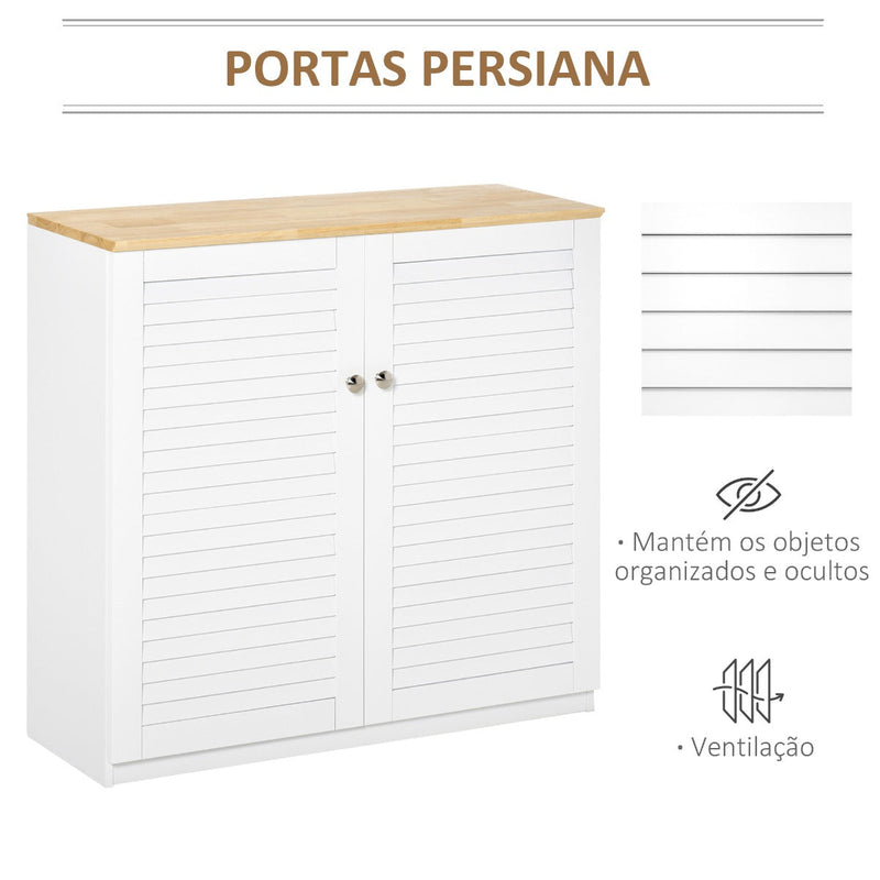 Aparador de 2 Portas Desenho de Persiana com Prateleira Ajustável Armário Auxiliar de Armazenamento Moderno para Sala de Estar Dormitório 80x30x78,5cm Branco