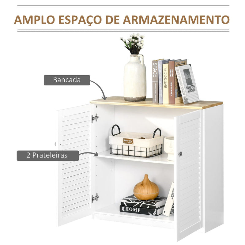 Aparador de 2 Portas Desenho de Persiana com Prateleira Ajustável Armário Auxiliar de Armazenamento Moderno para Sala de Estar Dormitório 80x30x78,5cm Branco