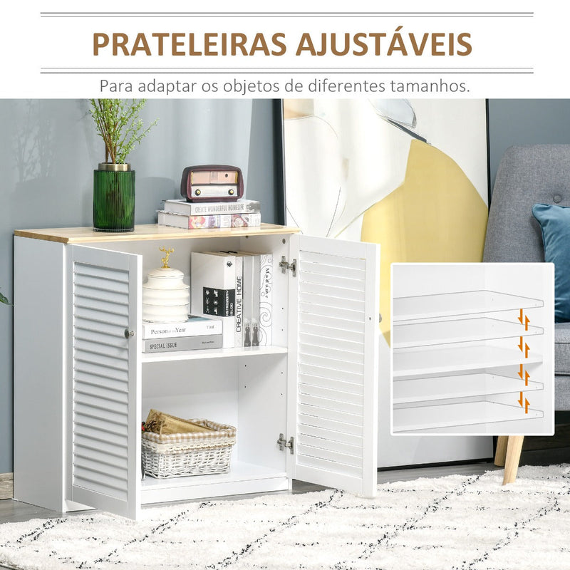 Aparador de 2 Portas Desenho de Persiana com Prateleira Ajustável Armário Auxiliar de Armazenamento Moderno para Sala de Estar Dormitório 80x30x78,5cm Branco