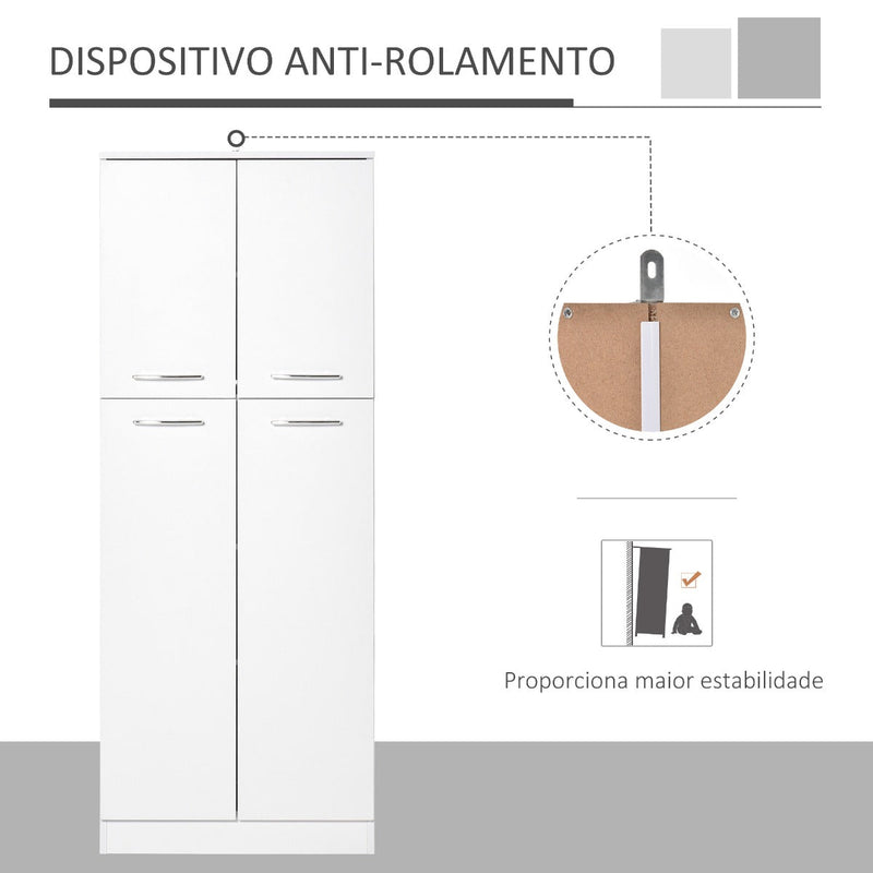 Armário Alto de 2 Portas Móvel Auxiliar de Armazenamento Multifuncional com 5 Prateleiras e Prateleiras Interiores Ajustáveis para Sala Dormitório Cozinha 59x31x155cm Branco