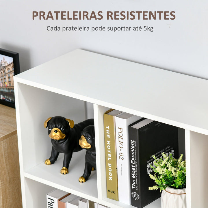 Estante para Livros com 8 Compartimentos Estante de Exposição Estilo Moderno para Sala de Estar Dormitório Escritório 97,5x30x100cm Branco