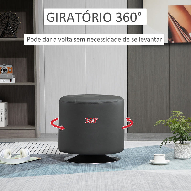 Apoio para os pés Otomano Giratório Banco Puff Redondo Estofado em Couro Sintético de Estilo Moderno para Dormitório Entrada Sala de Estar Ø45,5x44,5cm Cinza