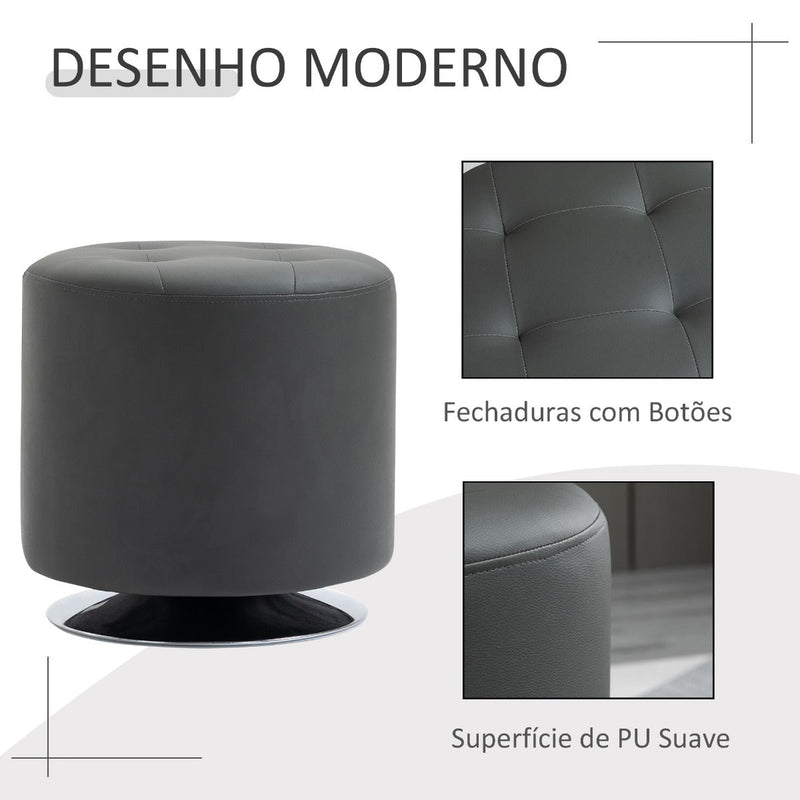 Apoio para os pés Otomano Giratório Banco Puff Redondo Estofado em Couro Sintético de Estilo Moderno para Dormitório Entrada Sala de Estar Ø45,5x44,5cm Cinza