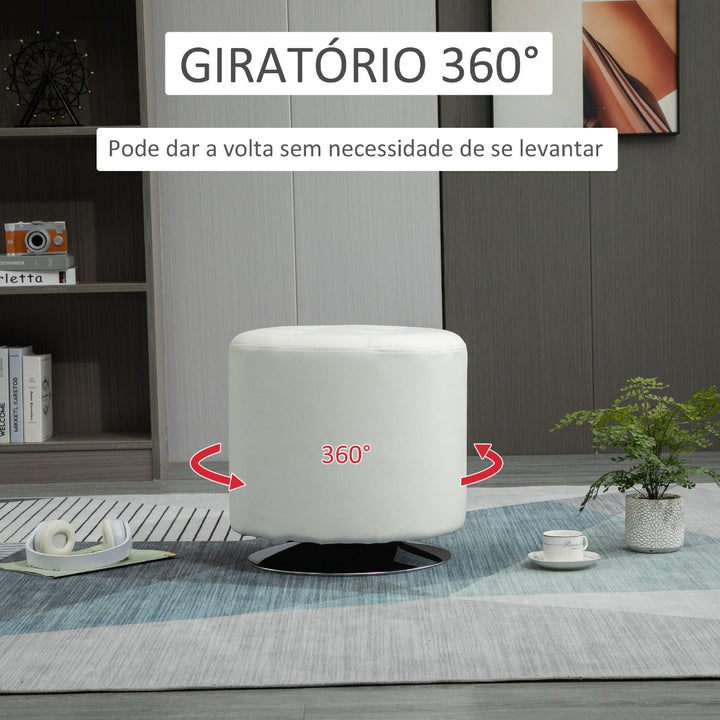 Apoio para os pés Otomano Giratório Banco Puff Redondo Estofado em Couro Sintético de Estilo Moderno para Dormitório Entrada Sala de Estar Ø45,5x44,5cm Branco
