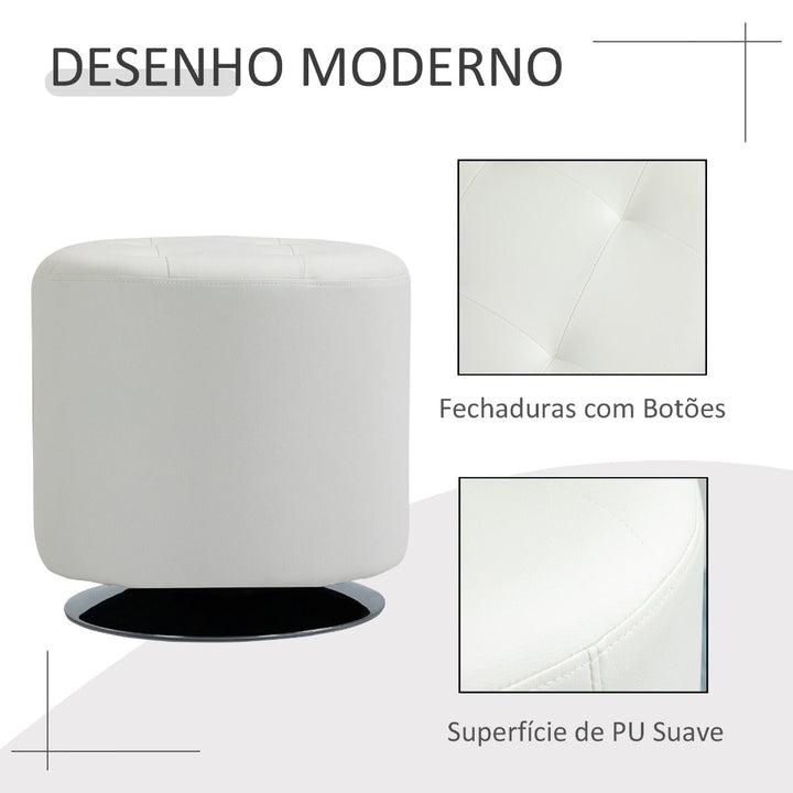 Apoio para os pés Otomano Giratório Banco Puff Redondo Estofado em Couro Sintético de Estilo Moderno para Dormitório Entrada Sala de Estar Ø45,5x44,5cm Branco