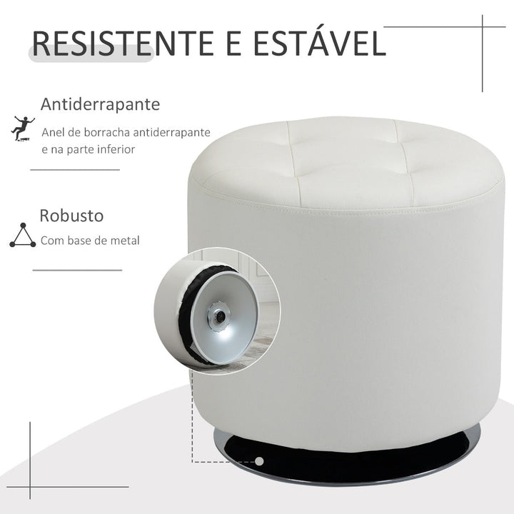 Apoio para os pés Otomano Giratório Banco Puff Redondo Estofado em Couro Sintético de Estilo Moderno para Dormitório Entrada Sala de Estar Ø45,5x44,5cm Branco