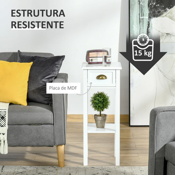 Mesa Auxiliar Mesa de Cabeceira com Gaveta e Prateleira de Armazenamento Estilo Moderno para Sala de Estar Dormitório 30x30x75cm Branco