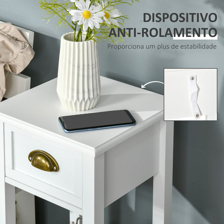 Mesa Auxiliar Mesa de Cabeceira com Gaveta e Prateleira de Armazenamento Estilo Moderno para Sala de Estar Dormitório 30x30x75cm Branco