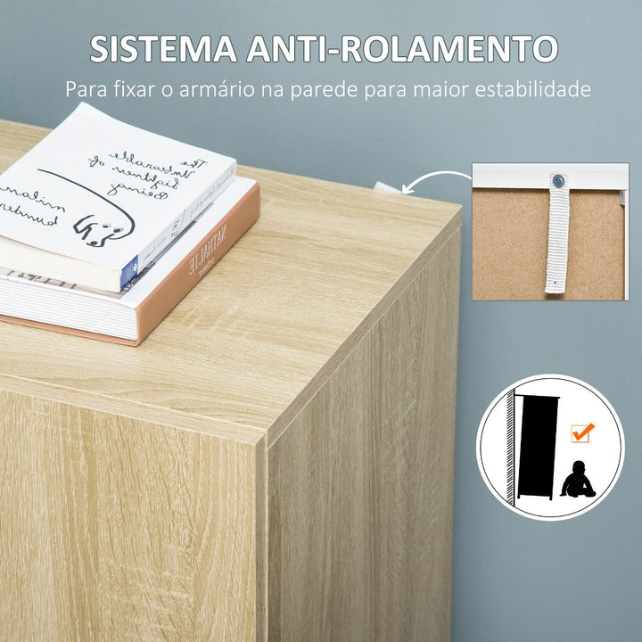 Aparador de Sala de Estar com 2 Portas Armário Auxiliar com 2 Prateleiras para de Livros Roupa Brinquedos Estilo Moderno 70x39x70cm Natural