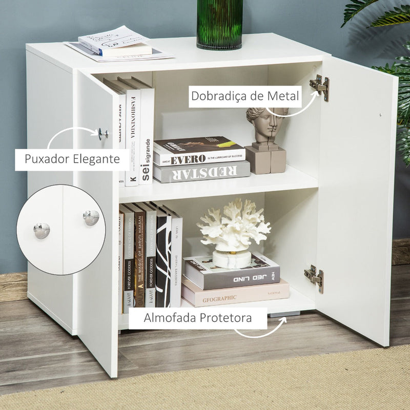 Aparador de Sala de Estar com 2 Portas Armário Auxiliar com 2 Prateleiras para de Livros Roupa Brinquedos Estilo Moderno 70x39x70cm Branco