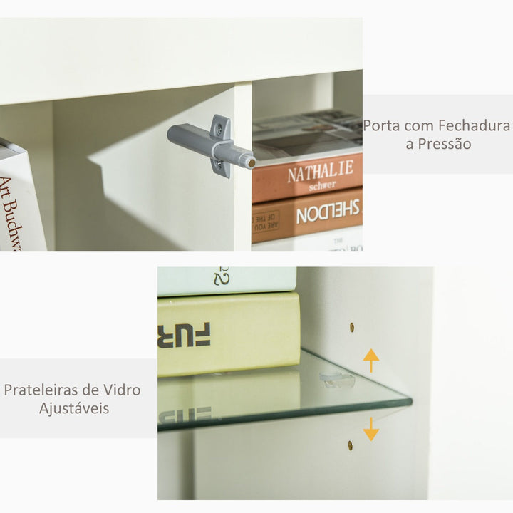 Aparador Moderno com Luzes LED Móvel Buffet com 1 Porta com Fechamento a Pressão e Prateleiras Ajustáveis Controle Remoto 97x35x83cm Branco