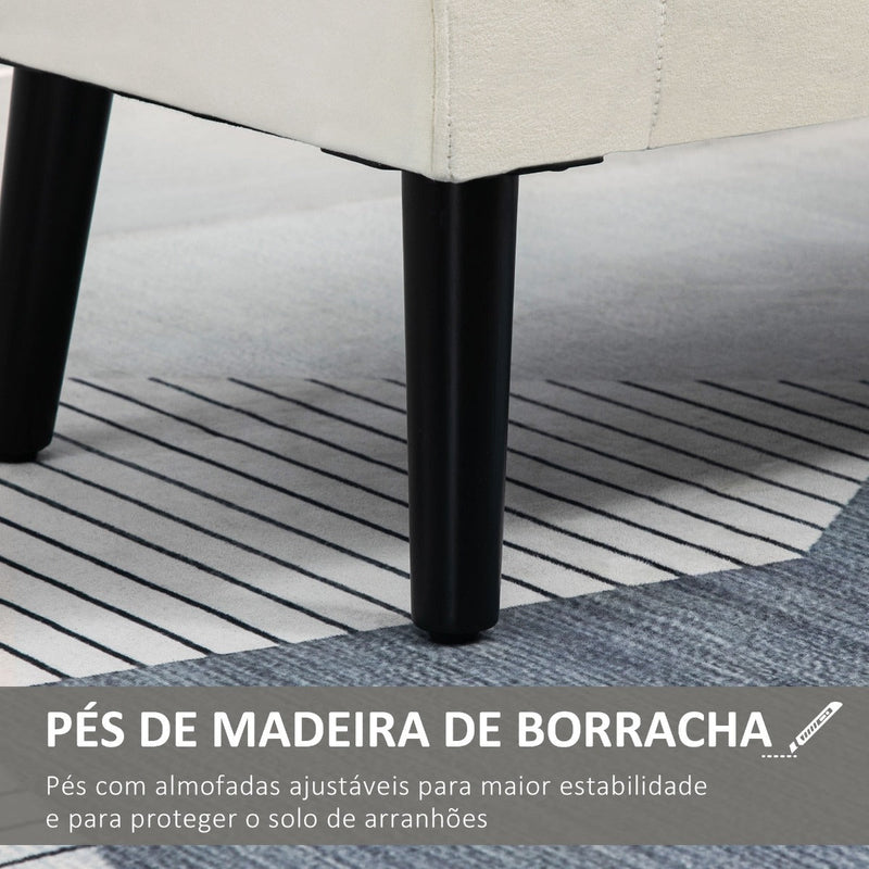 Banco para Pé de Cama Estofado em Veludo Banco de Armazenamento Acolchoado com Tampa Apoio para os Braços Pés de Madeira para Dormitório Sala de Estar 111,5x41x65cm Branco Creme