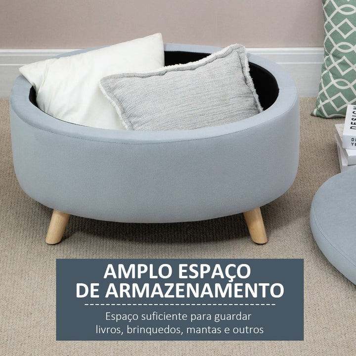 Otomano Puff Estofado em Veludo Acolchoado Banco de Armazenamento com Tampa Removível e Pés de Madeira para Dormitórios Sala de Estar Corredor 71x51,5x42 Cinza