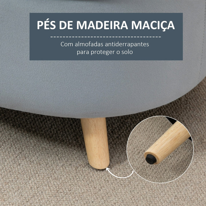 Otomano Puff Estofado em Veludo Acolchoado Banco de Armazenamento com Tampa Removível e Pés de Madeira para Dormitórios Sala de Estar Corredor 71x51,5x42 Cinza