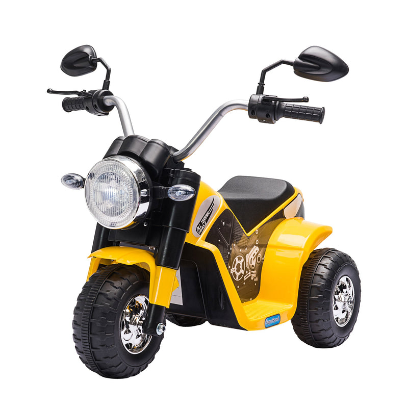 Motocicleta Elétrica Infantil com 3 Rodas Triciclo a Bateria 6V para Crianças de 18-36 Meses com Farol Buzina 72x57x56cm Amarelo