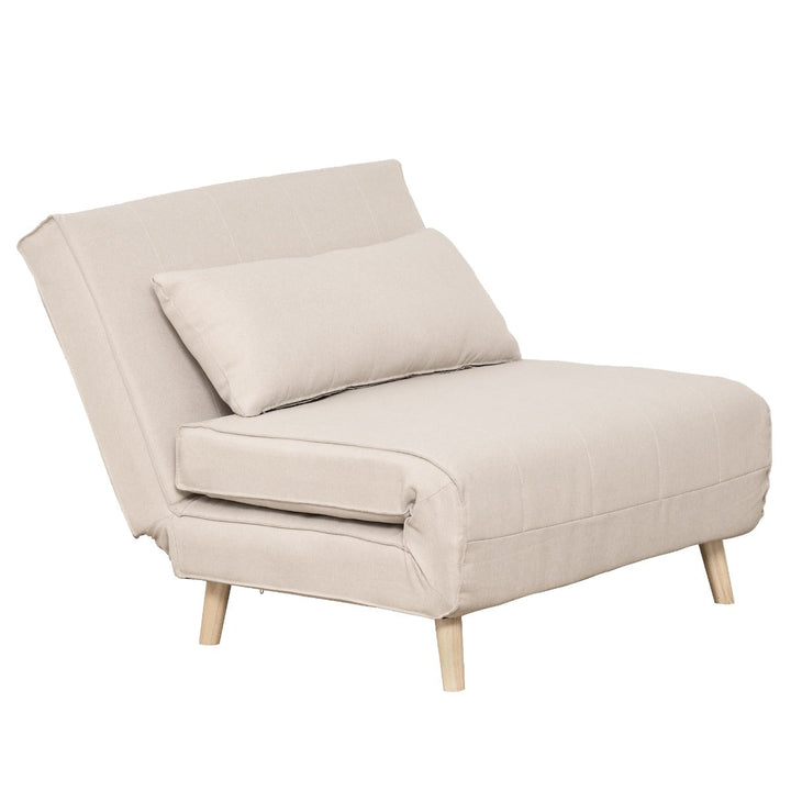 Sofá-cama estofado individual com almofada acolchoada e encosto ajustável em 3 posições Pernas dobráveis ocultas 95x95x80 cm Bege
