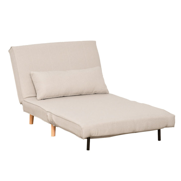 Sofá-cama estofado individual com almofada acolchoada e encosto ajustável em 3 posições Pernas dobráveis ocultas 95x95x80 cm Bege