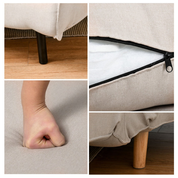Sofá-cama estofado individual com almofada acolchoada e encosto ajustável em 3 posições Pernas dobráveis ocultas 95x95x80 cm Bege