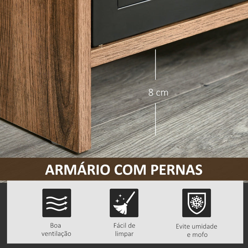 Armário de TV para televisores de 42 "com 2 compartimentos fechados com portas de metal e 2 estantes 109x35x38 cm Madeira natural e cinza