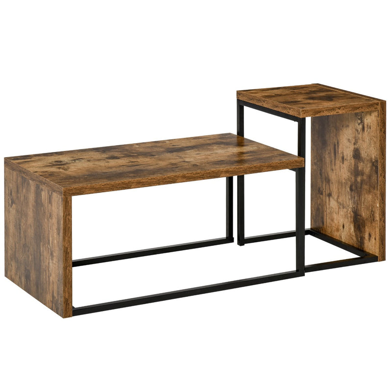 Conjunto de 2 Mesas de Centro Mesinhas de Café com Pés de Metal Estilo Industrial para Sala de Estar Sala de Jantar 90x48x42cm e 59x42x36cm Marrom Rústico