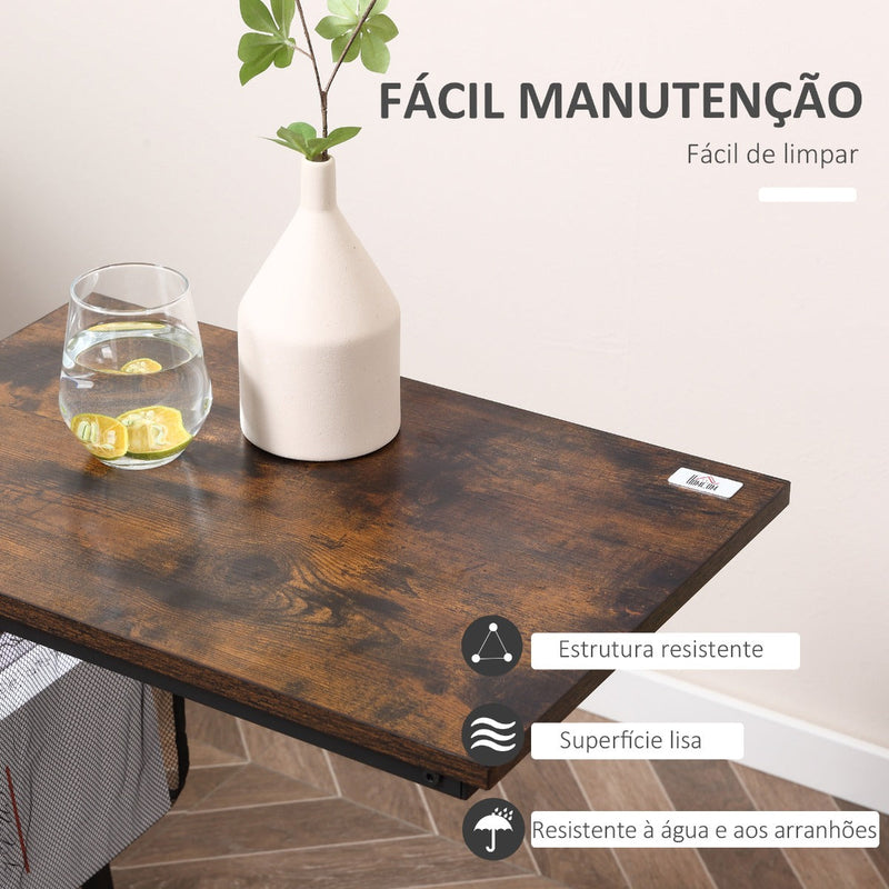 Mesa Auxiliar para Sofá e Cama em Forma de C com Bolso de Armazenamento Mesa Lateral de Estilo Industrial 53x35x64,5cm Marrom Rústico